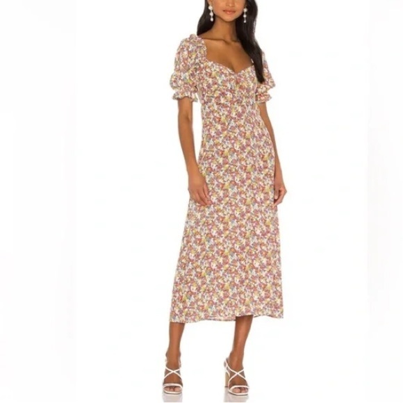 Faithfull the Brand X Lennox Midi Ditzy Floral White Red Yellow Dress Size Small - Picture 1 of 14